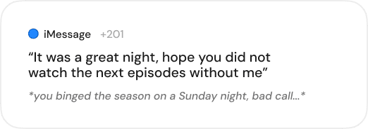 iMessage card about watching the next episodes.