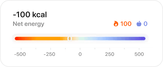 Net energy card showing minus 100 kilocalories.